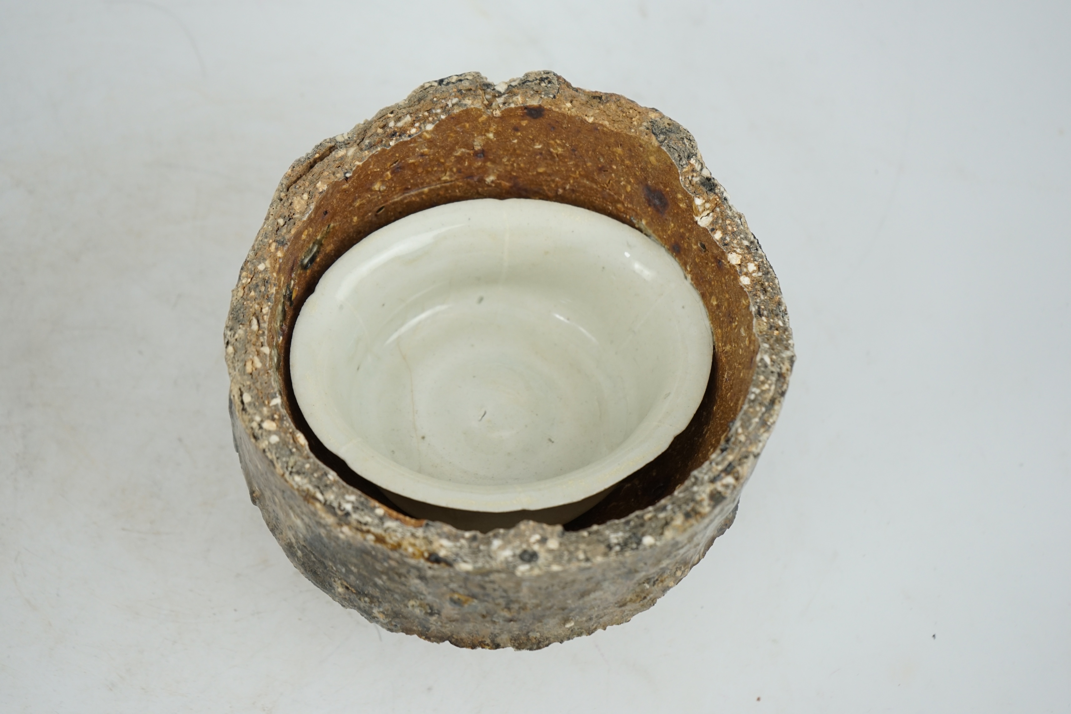 A Chinese Qingbai porcelain bowl in Kiln Saggar, Northern Song Dynasty (AD 960-1127)